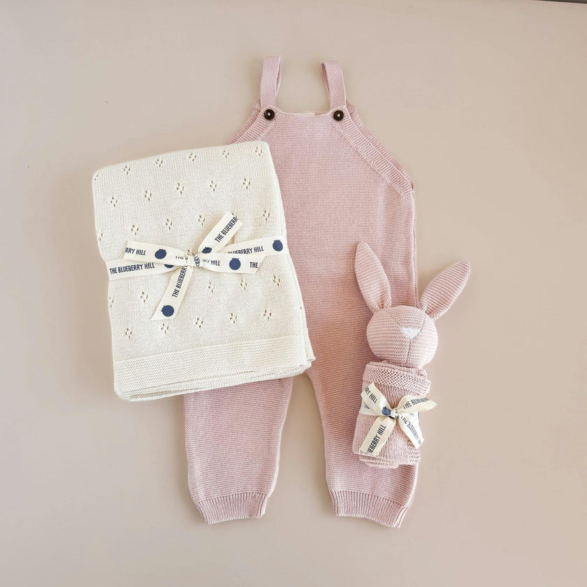 Cream Pique Blanket & Blush Bunny Lovey Gift Set | Organic Cotton
