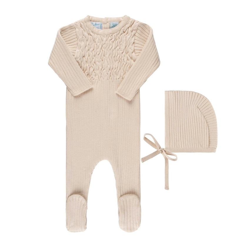 Baby Smocked Ribbed Knit Romper & Bonnet Vintage Blue