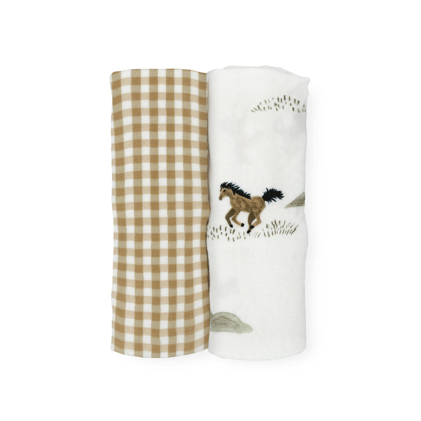 Stretch Knit Swaddle Blanket 2 Pack - Wild Horses