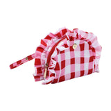 Packed Party Picnic-Core Red and White Gingham Ruffled Clutch - 8.25x5.25 Inch Check Print Pouch with Ruffle Trim and Poly Lining for Parties and Gifting