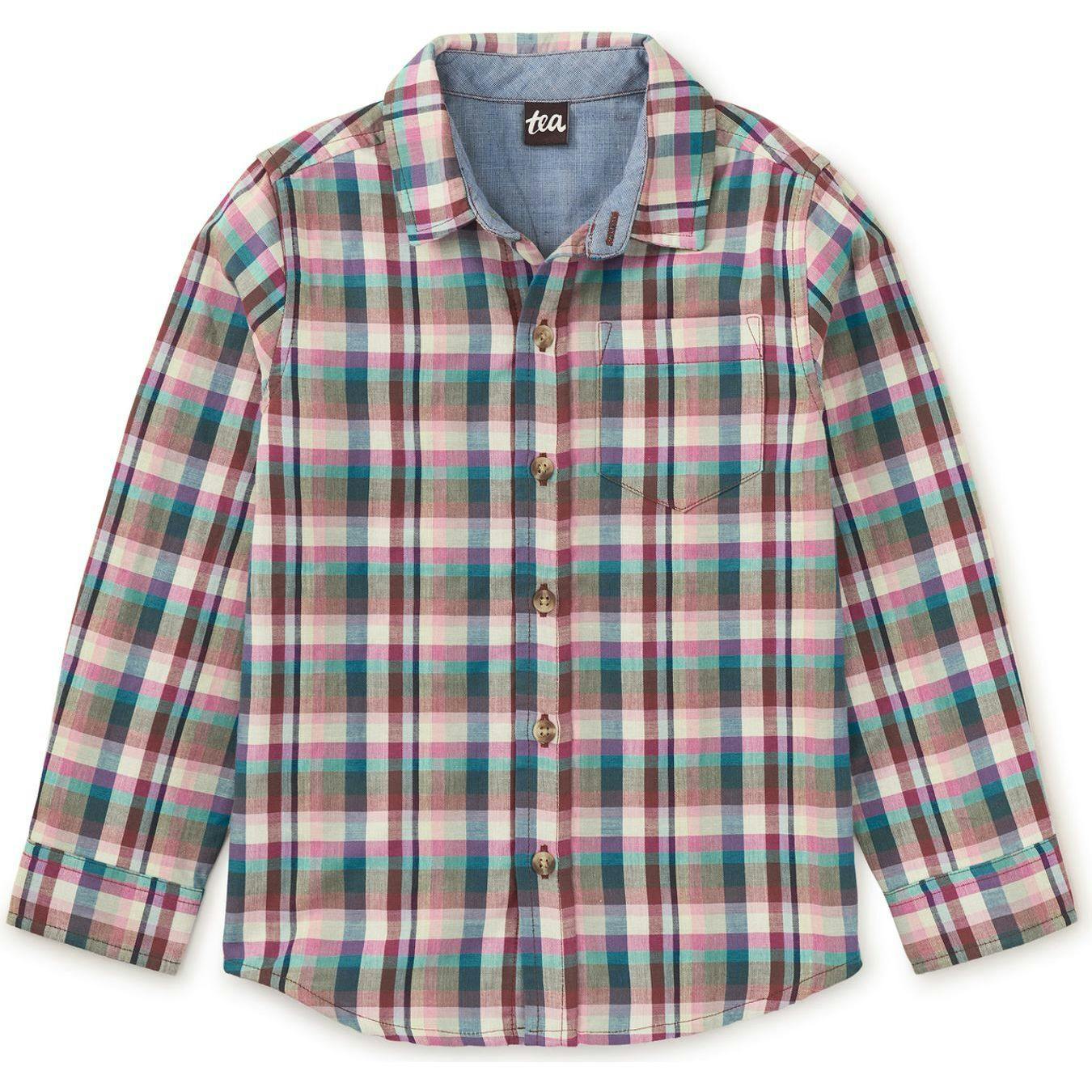 Double Weave Plaid Chest Pocket Button-Up Shirt, Multi