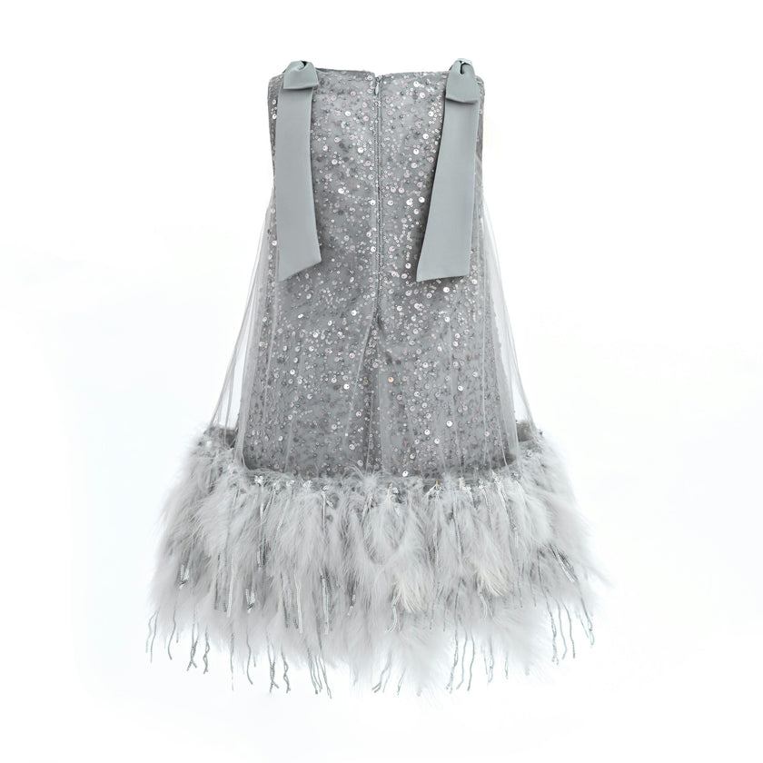 Silver Sequin Feather Dress