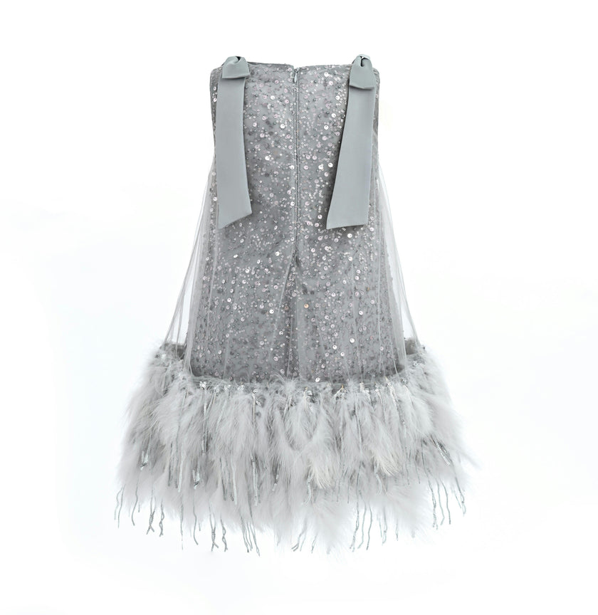 Silver Sequin Feather Dress