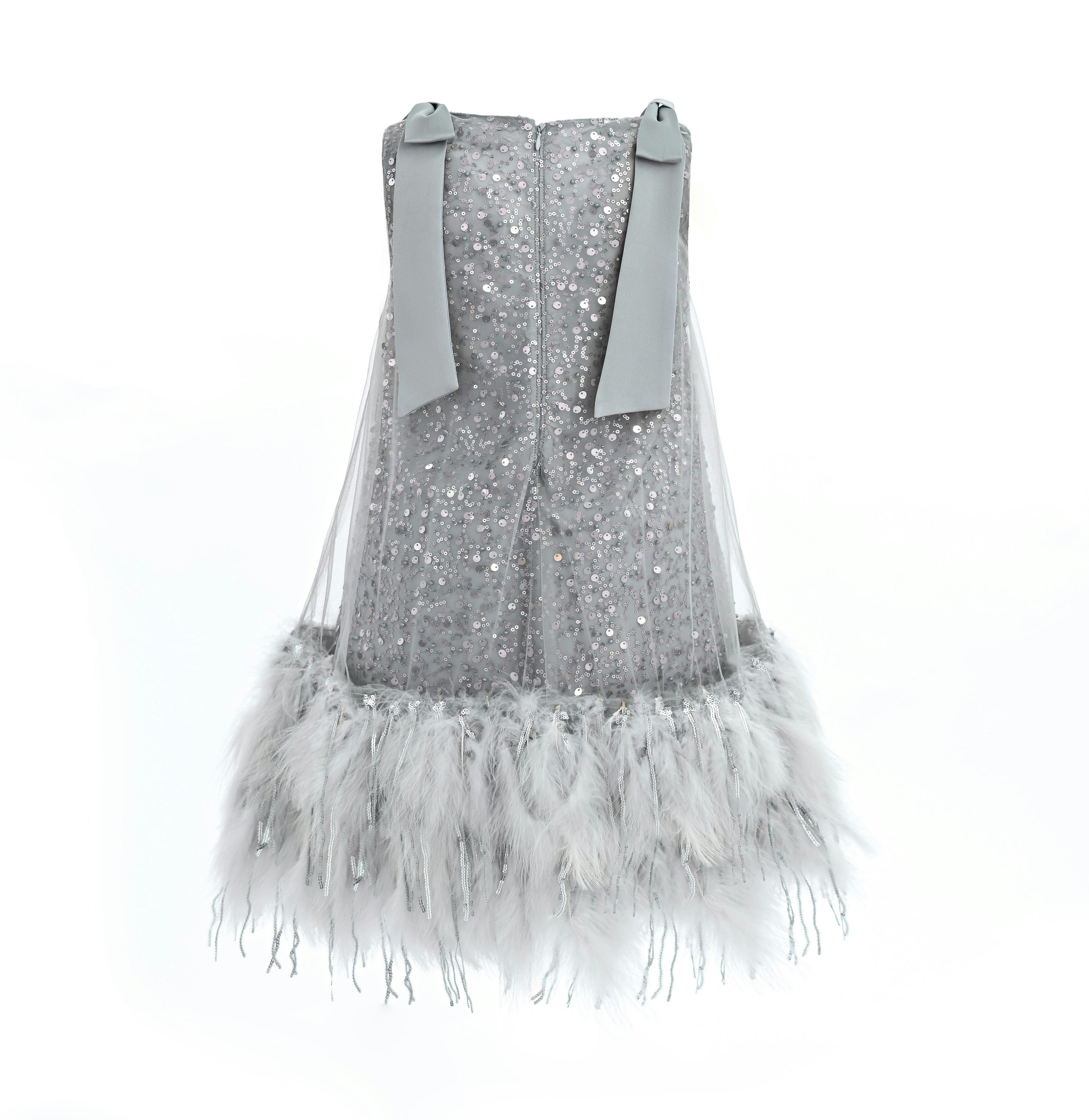 Silver Sequin Feather Dress