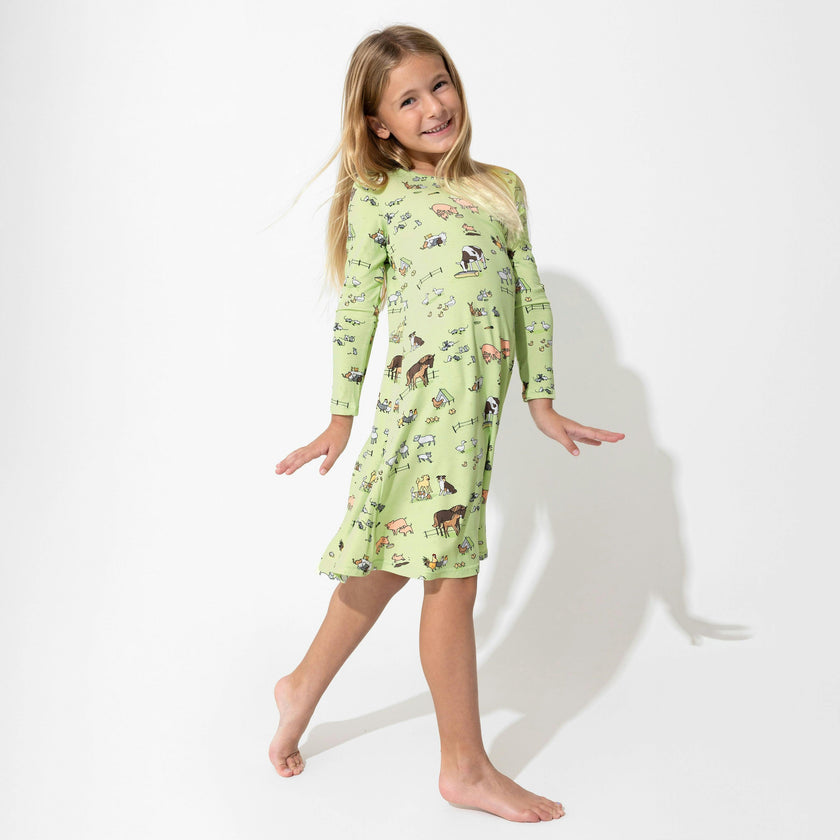 Farm Animals Bamboo Girls' Long Sleeve Dress