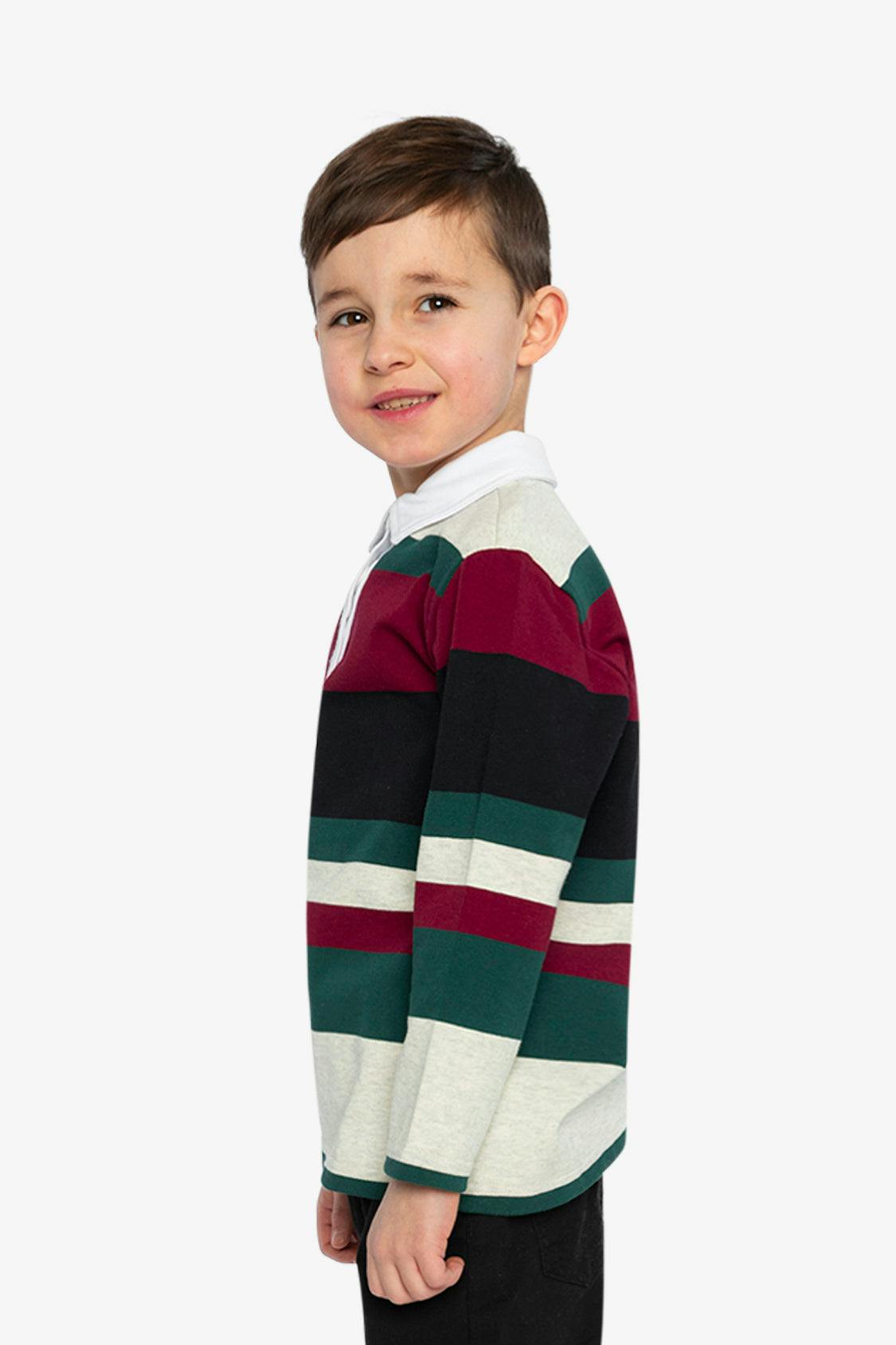 Polo Top Blue Striped Red, Green And Grey