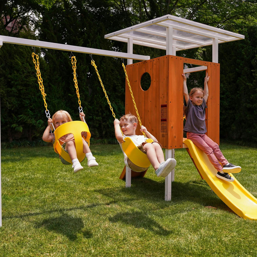 Forest Small Outdoor Toddler Swing Set | Compact Wooden Swing Frame for Babies & Kids