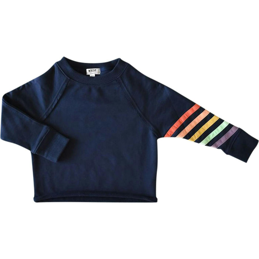 Navy Cropped Crew Neck With Rainbow Stripes