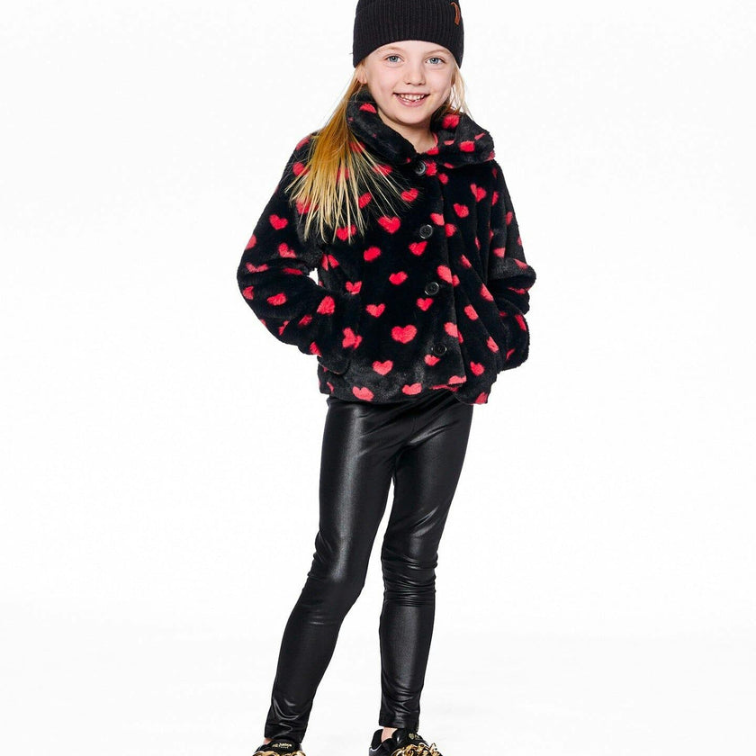 Faux Fur Short Coat with Hearts