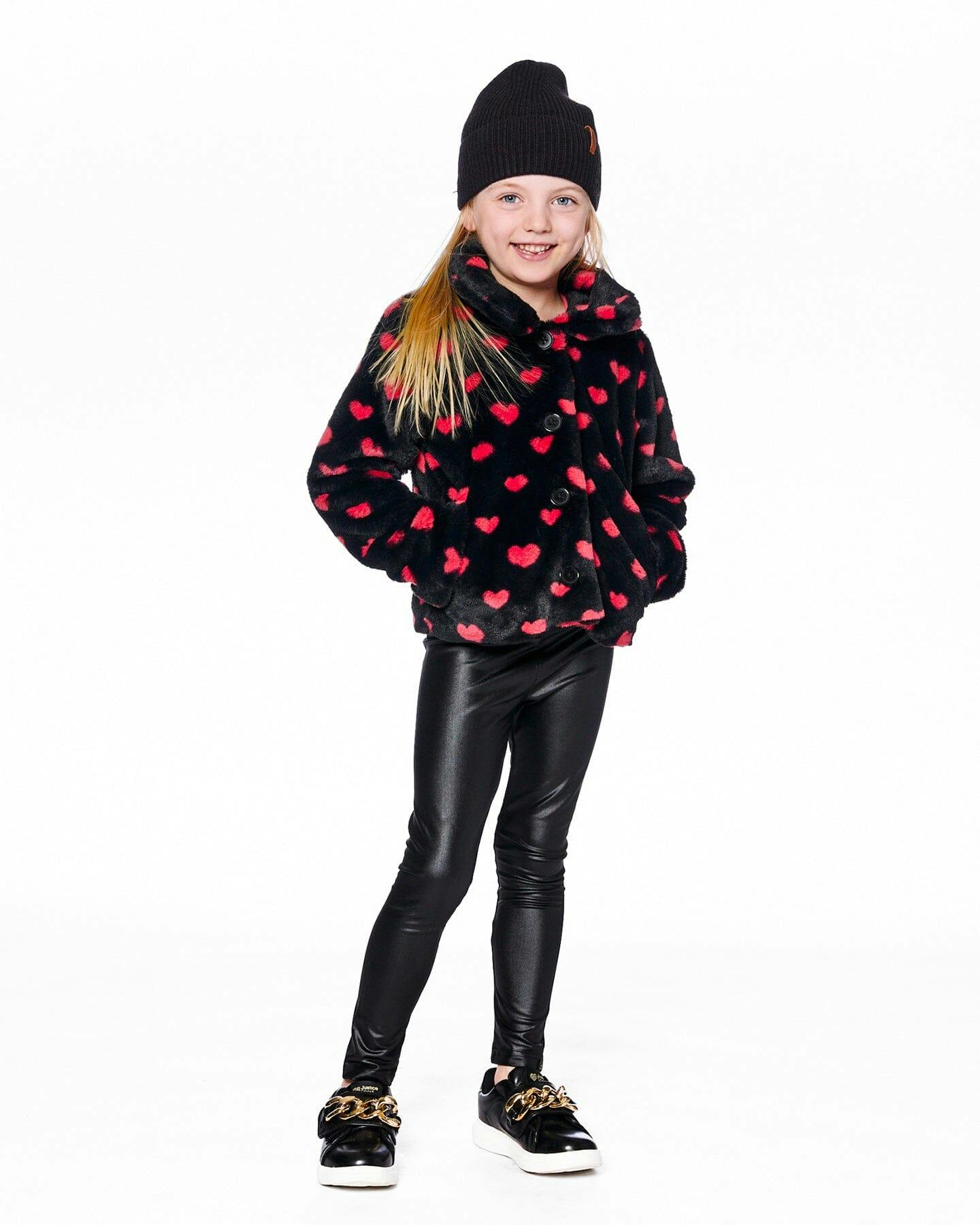 Faux Fur Short Coat with Hearts
