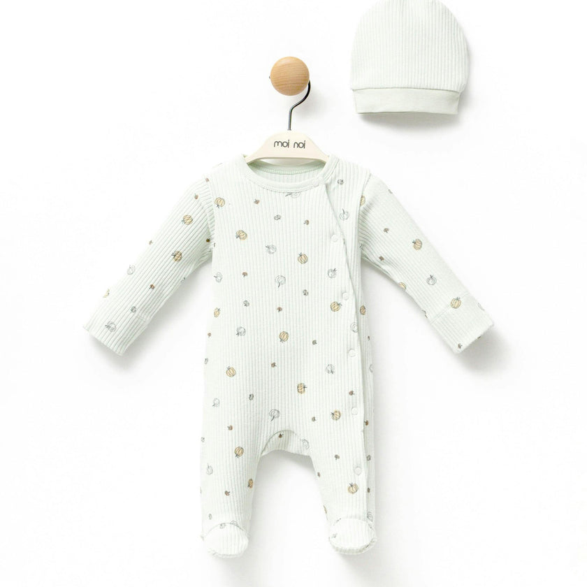Mint Pumpkin Print Babygrow & Hat
