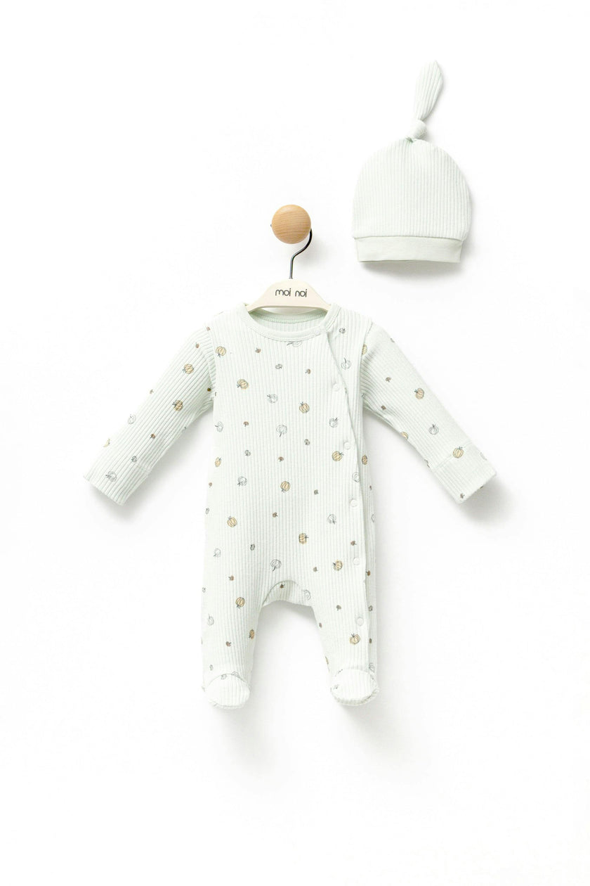 Mint Pumpkin Print Babygrow & Hat