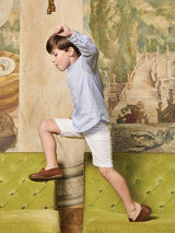 Nicky Hilton x La Coqueta Blue Stripe Nicholai Long Sleeve Boy Shirt