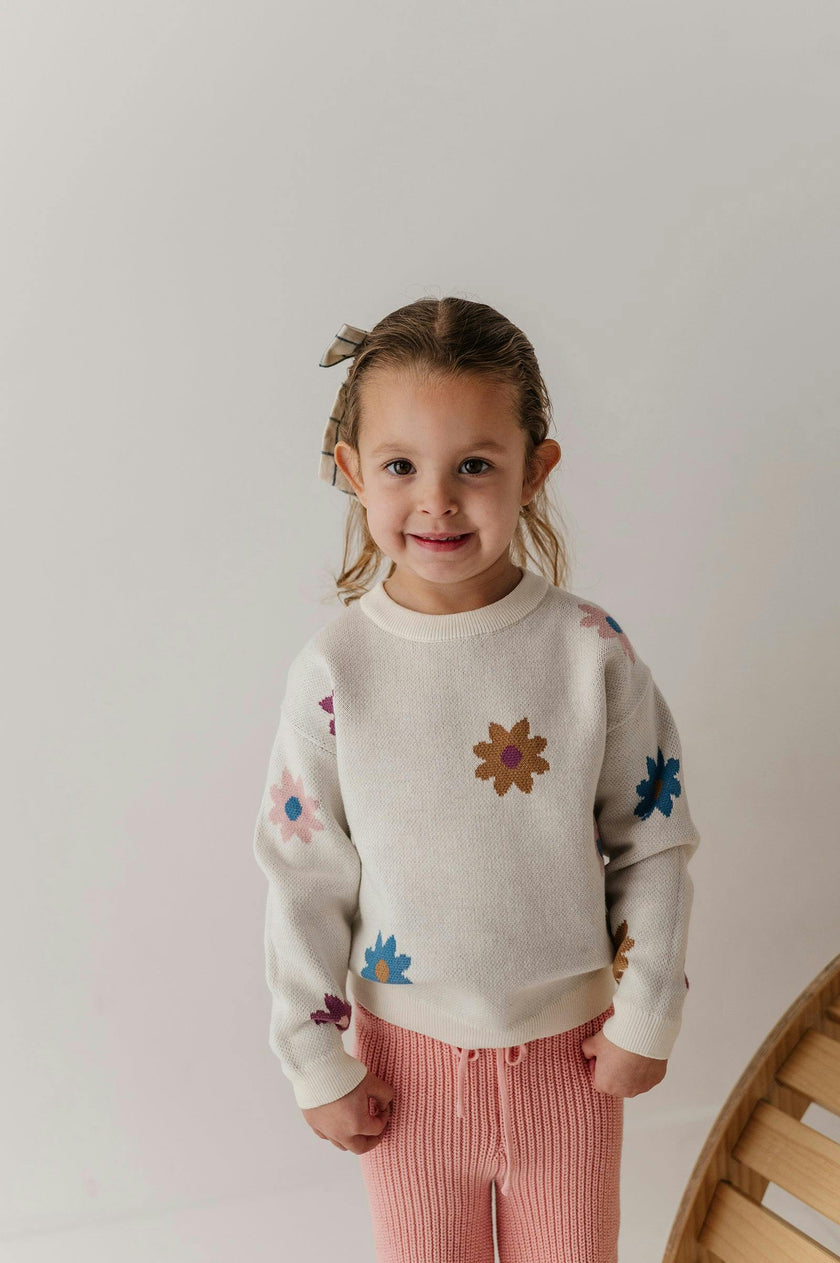 Girls Knit Sweater in Flower Pop