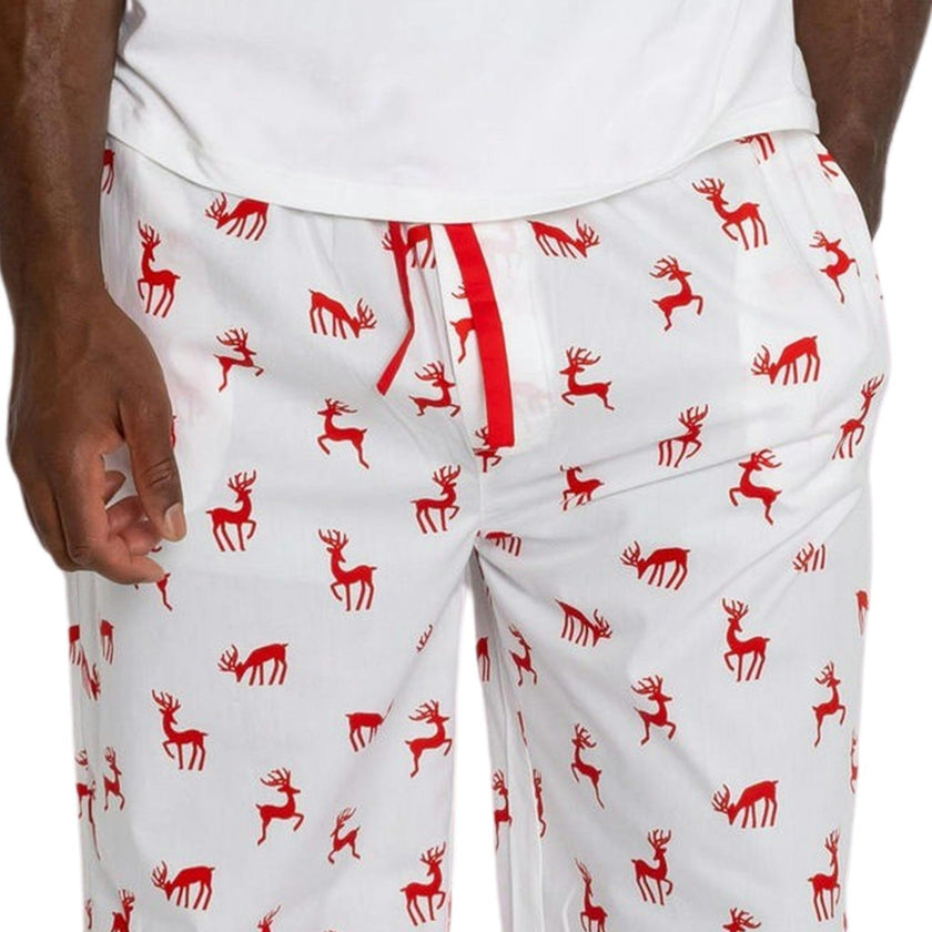 Men's Reindeer Red Long PJ Set - Organic Cotton Poplin