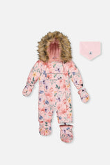 Baby One Piece Snowsuit Adapted For Car Seats Pink Floral Print