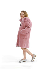 Pink Wool Coat with Faux Fur Hood