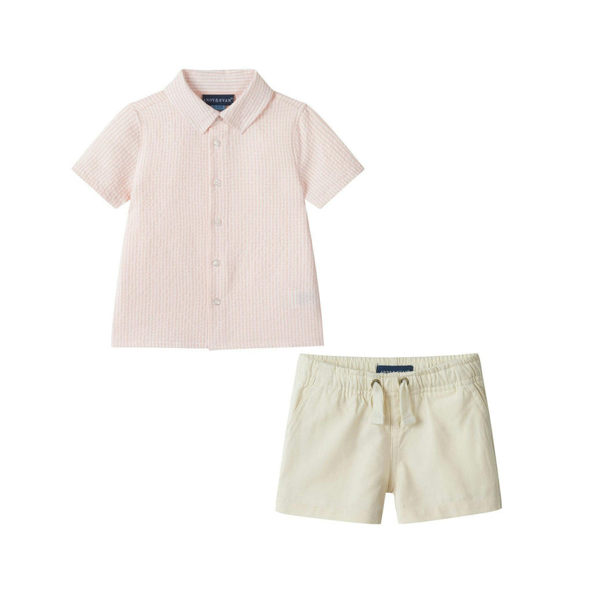 Infant Boys Puckered Buttondown & Shorts Set | Coral Breeze