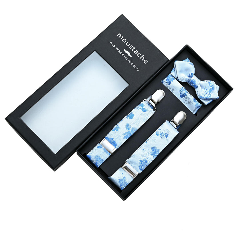 Blue Floral Pattern Suspenders Set