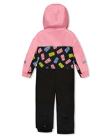 Kids One Piece Play Snowsuit Pink And Black Gummy Bear Print