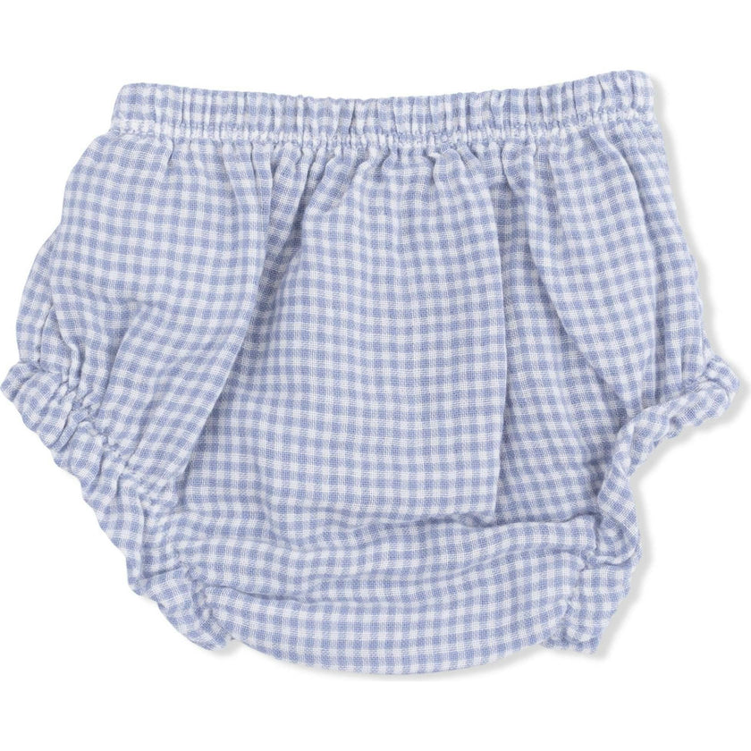 Micro Gingham Blue Blizzard - Top with Bows and Ruffle Leg Bloomer