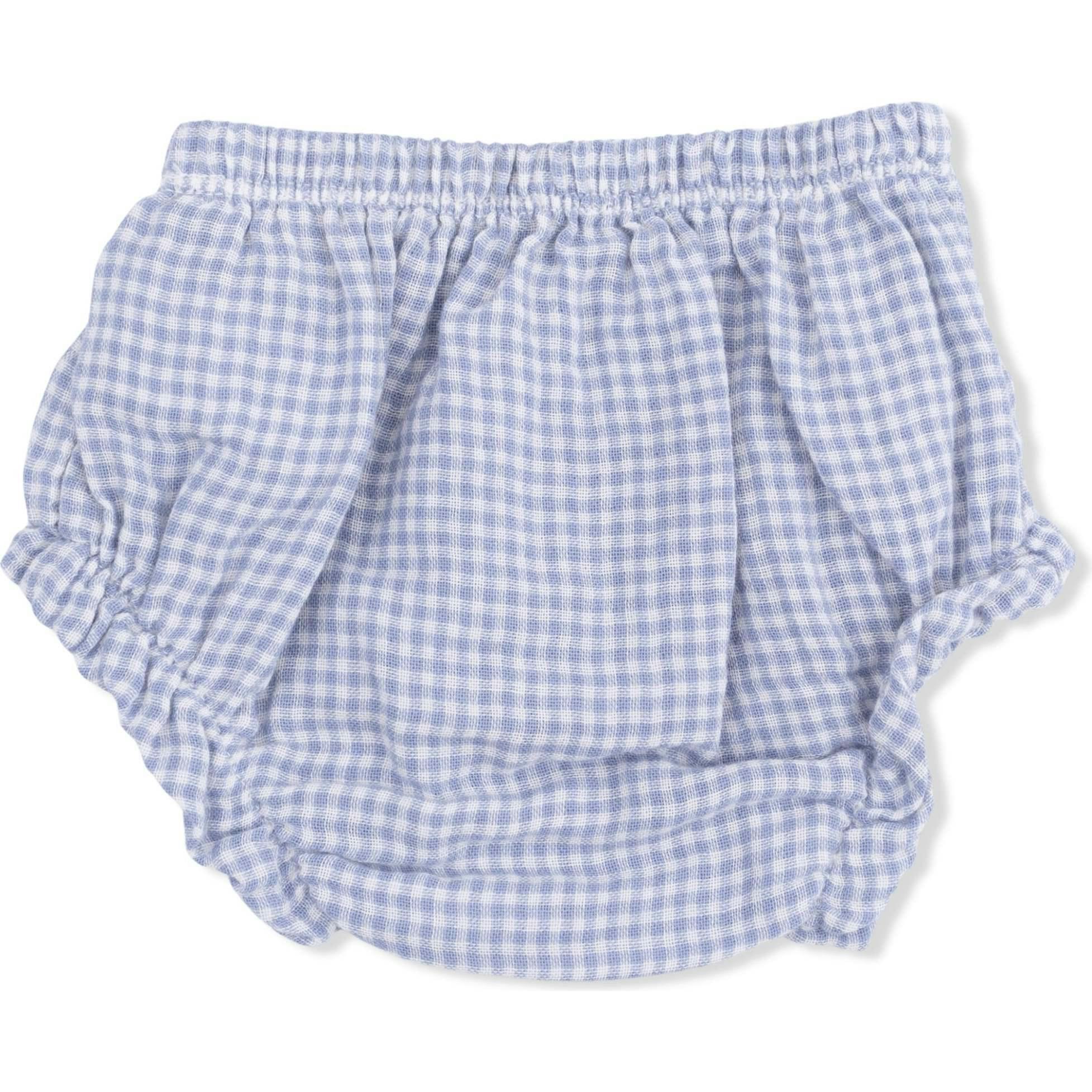 Micro Gingham Blue Blizzard - Top with Bows and Ruffle Leg Bloomer