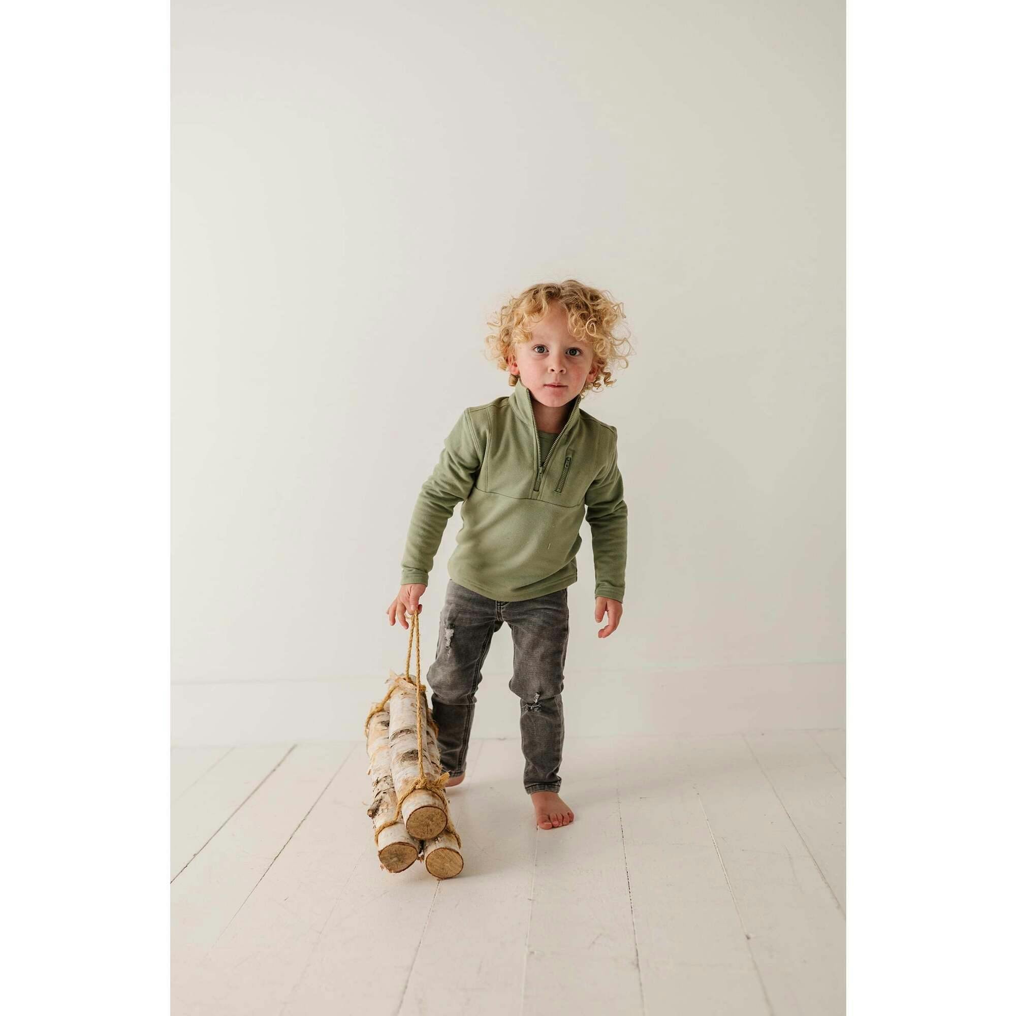Boy's 3/4 Fleece Zip Sweatshirt