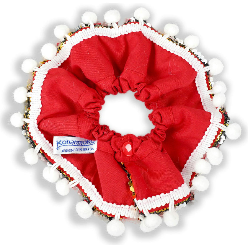 Golden & Silver Sequin Collar W/ White Pom Pom, Gold