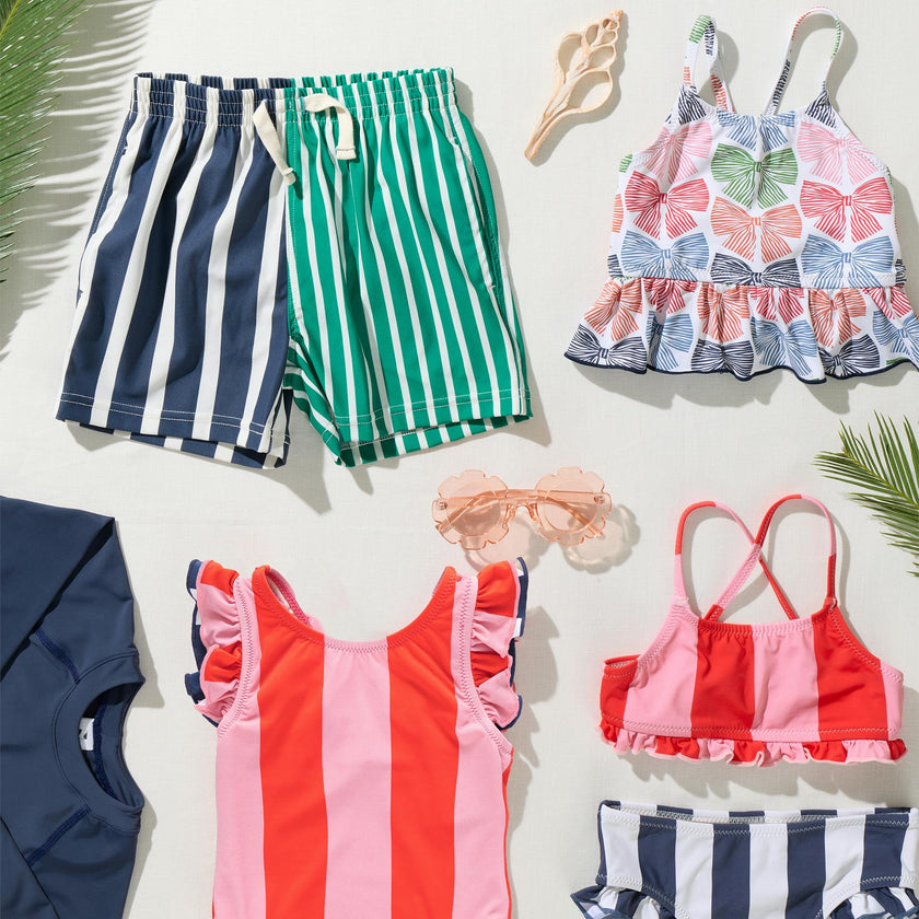 Girls Joy Bikini - Wide Pink and Red Stripe