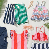 Girls Joy Bikini - Wide Pink and Red Stripe