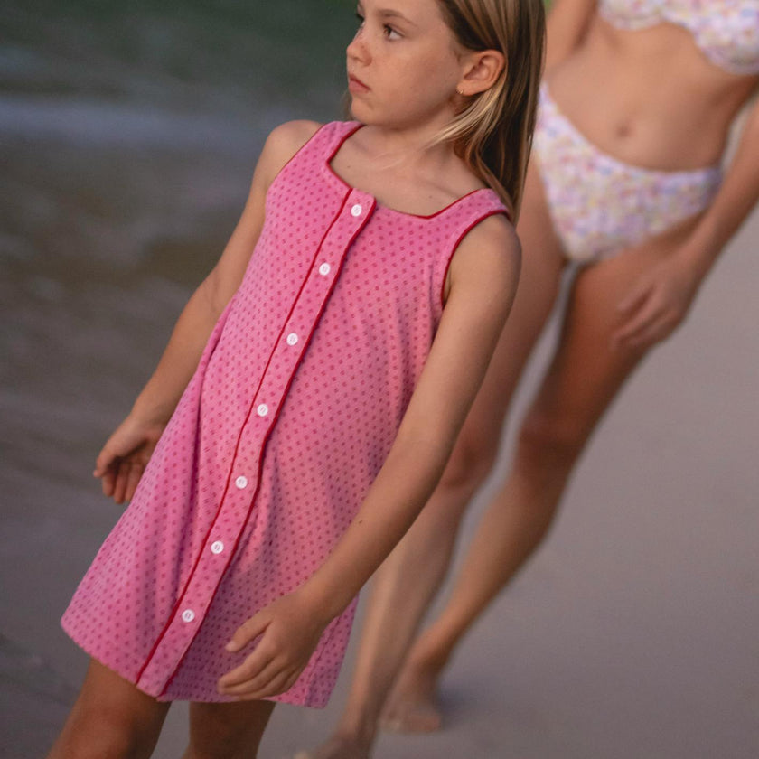 girls blush dot french terry button front dress
