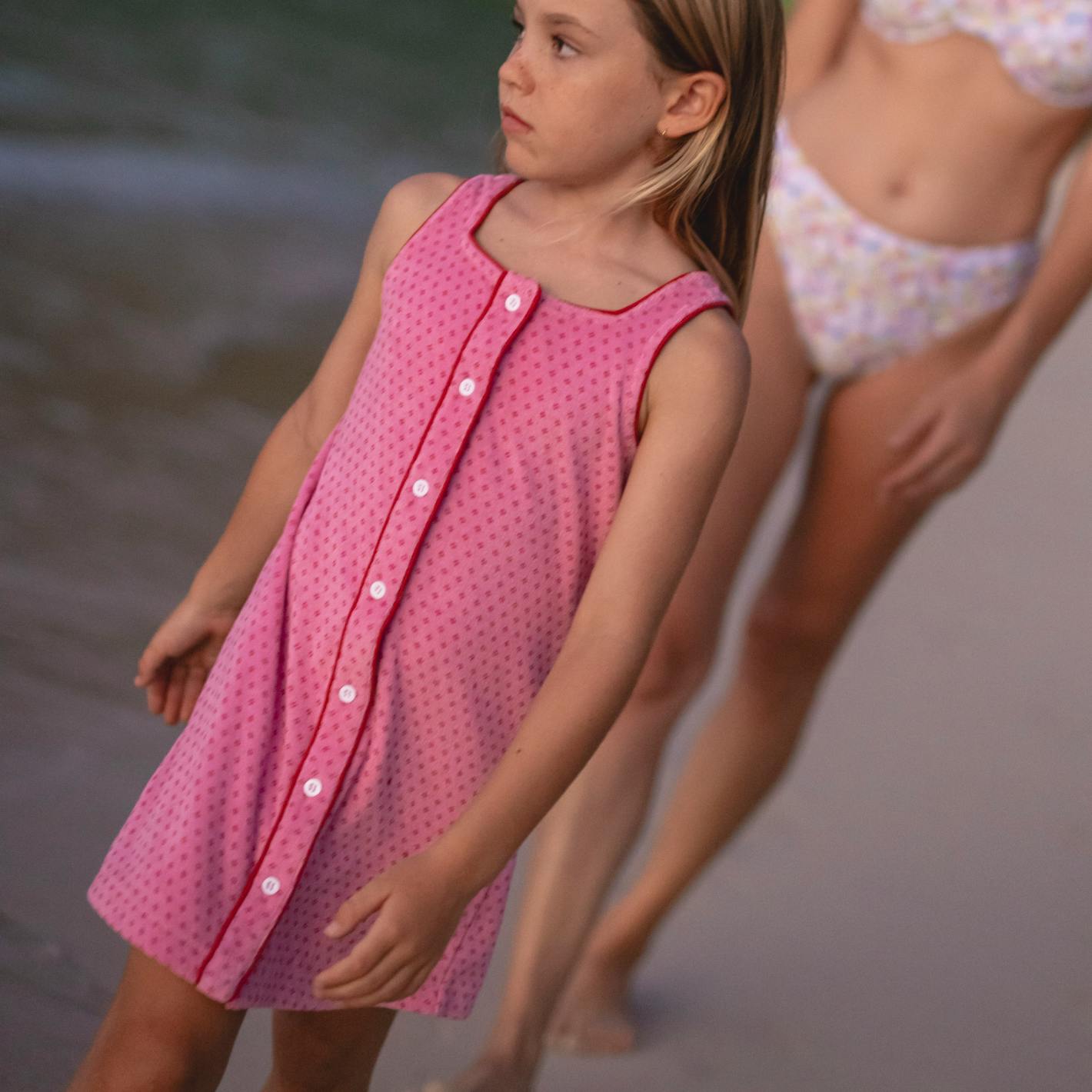 girls blush dot french terry button front dress