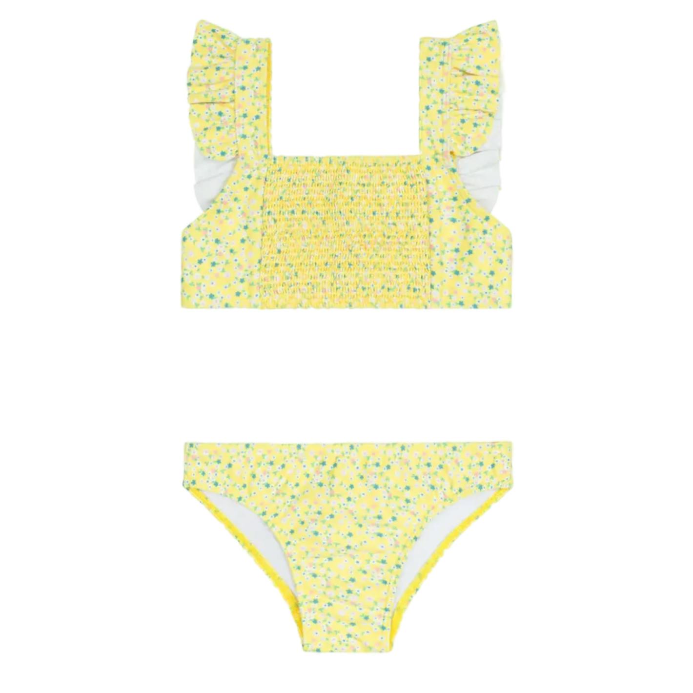 Girls Petite Fleur Smocked Ruffle Strap Bikini