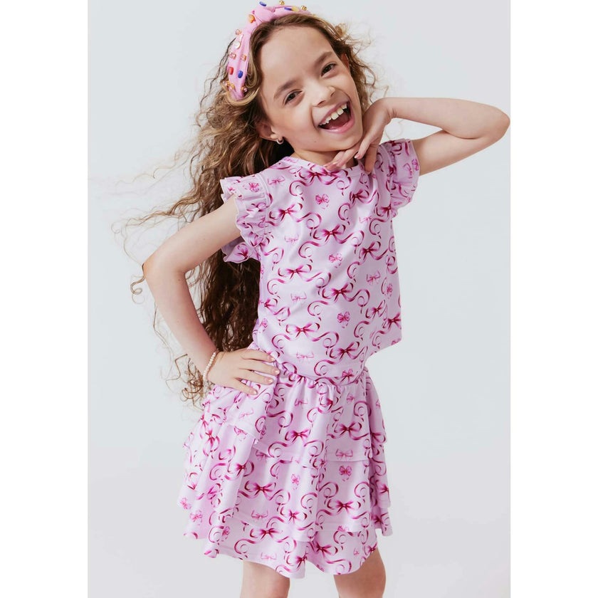 Girls Hi-Shine Ruffle Short Sleeve Crop Top