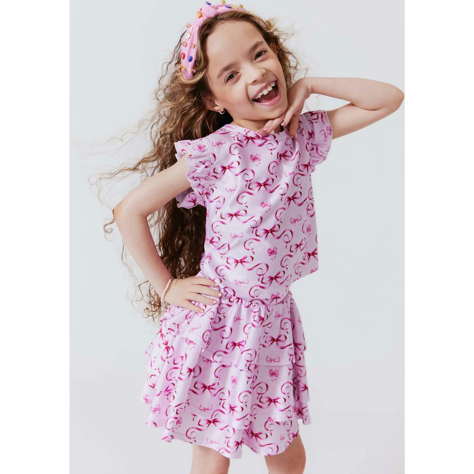 Girls Hi-Shine Ruffle Short Sleeve Crop Top