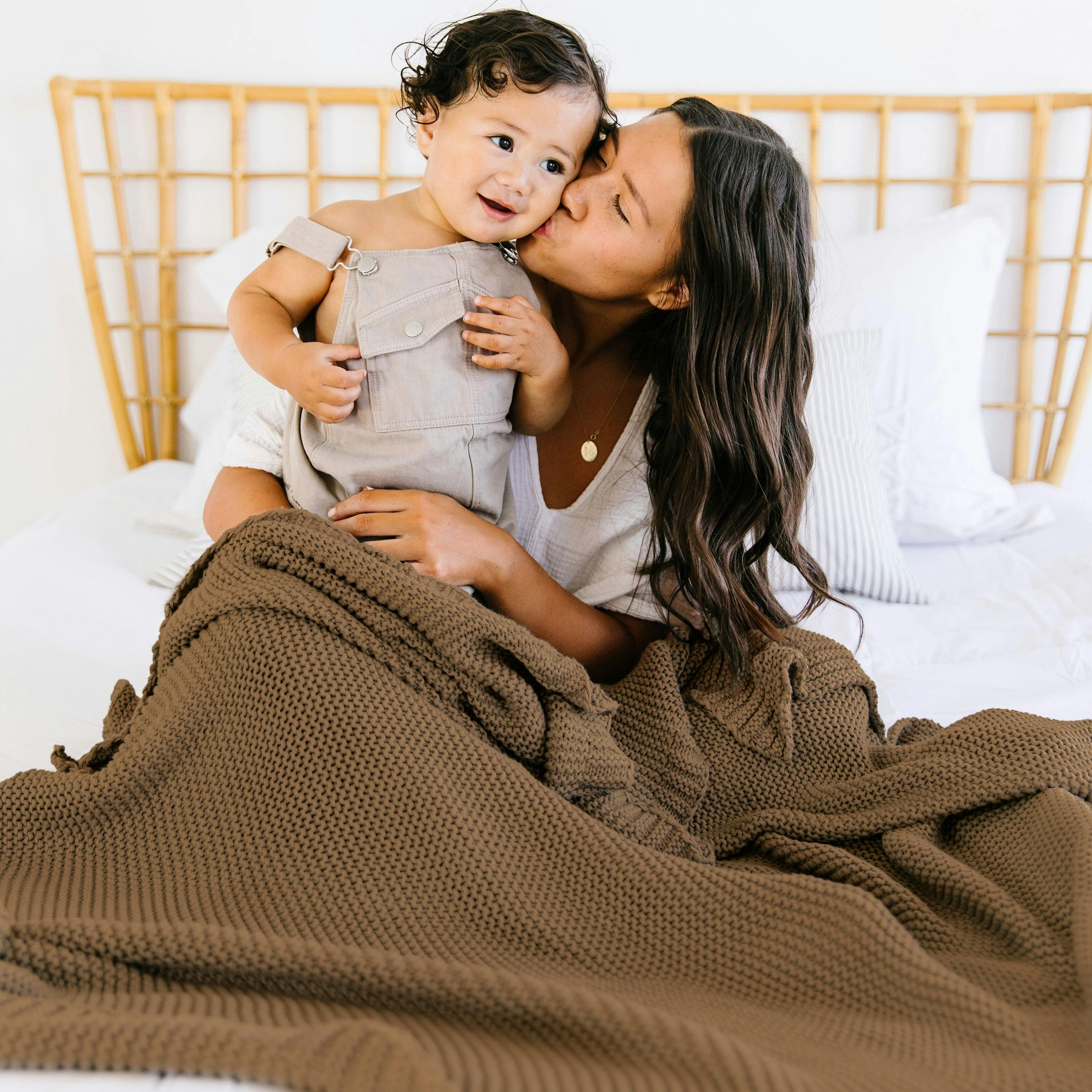 Organic Knit Throw Blanket - Brown