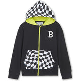 Checker Zip Hoodie Sweatshirt, Black