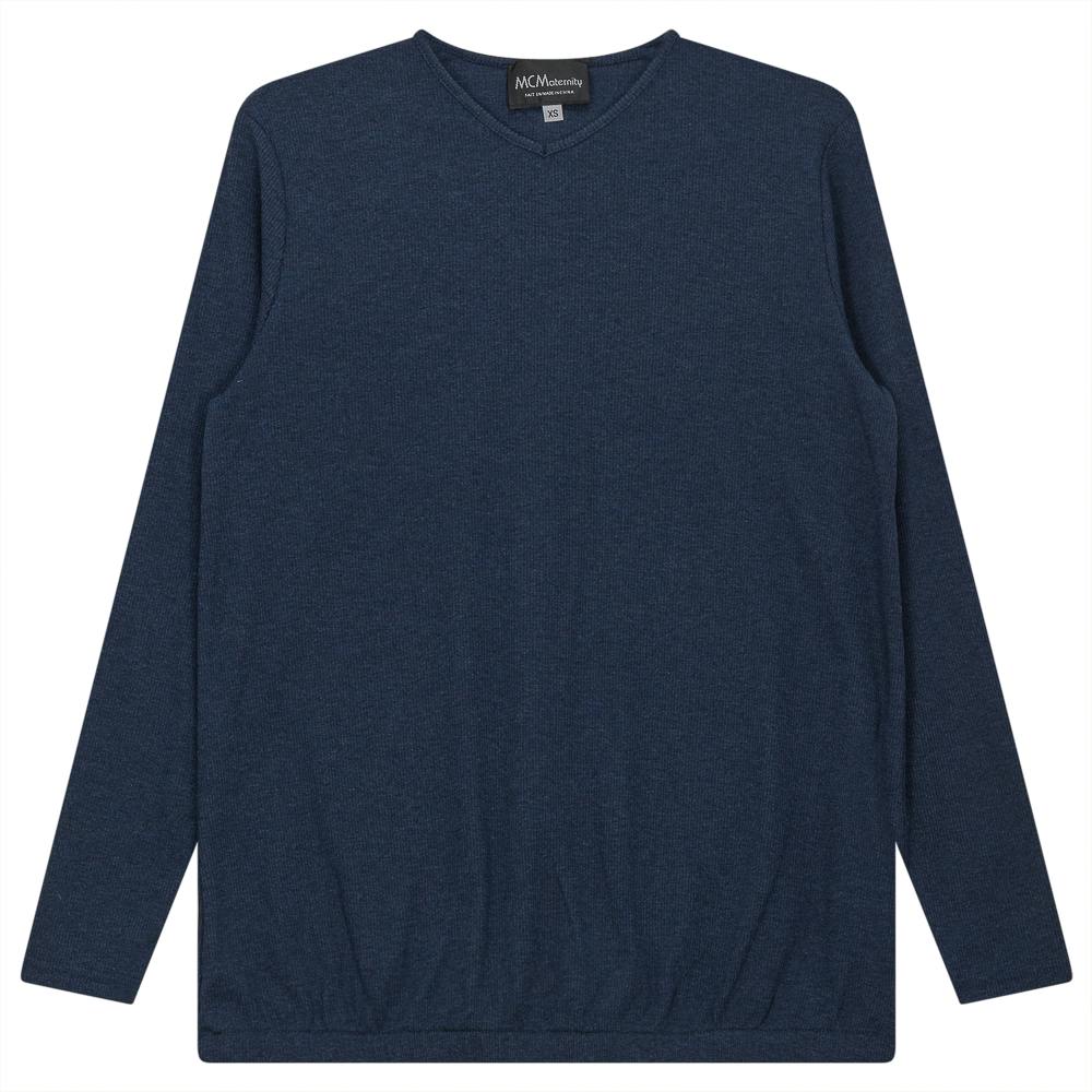 Ribbed Maternty V-Neck Bubble Top