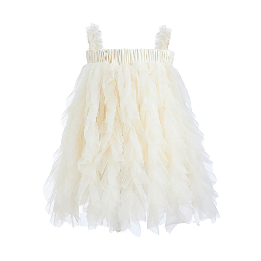 Ivory Sleeveless Ruffle Layered Dress