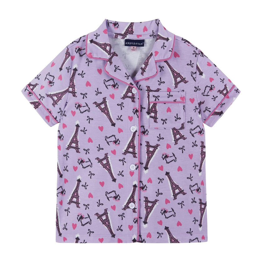 Girls Purple Print Pajama Set | Paris Hearts