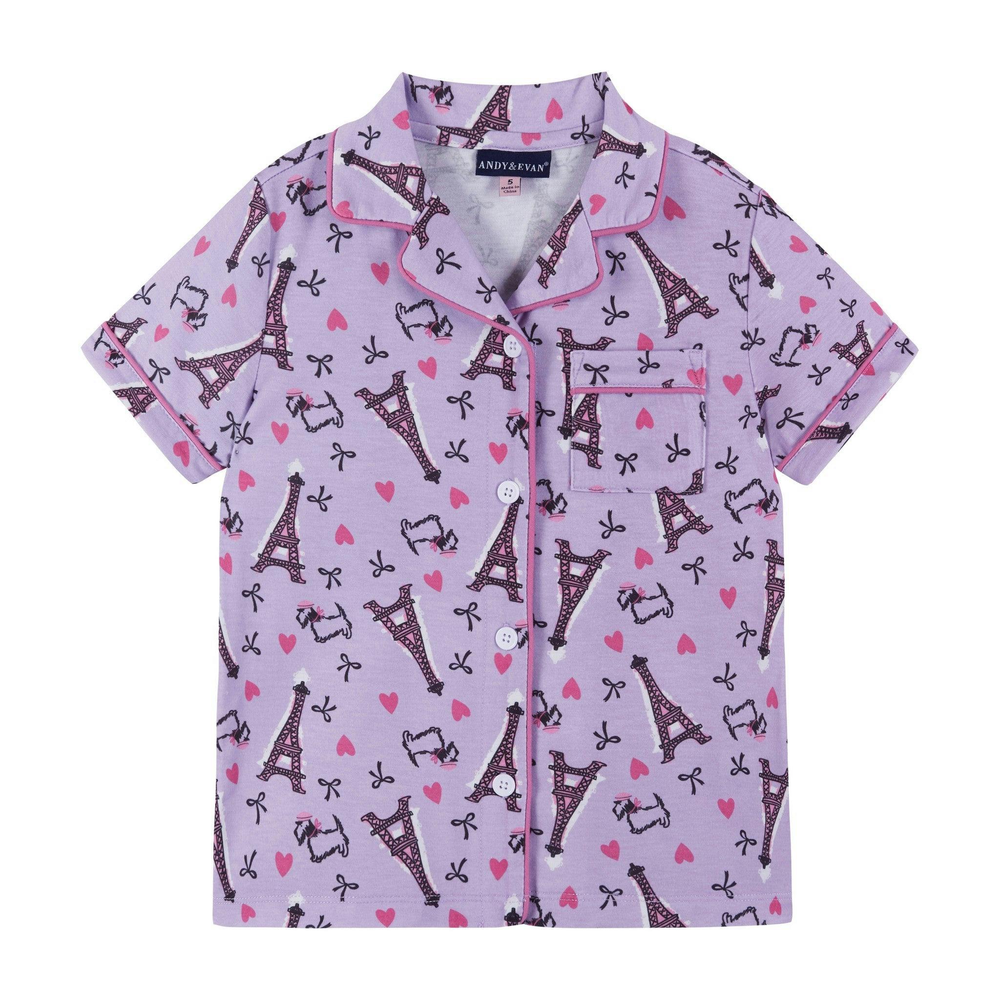 Girls Purple Print Pajama Set | Paris Hearts