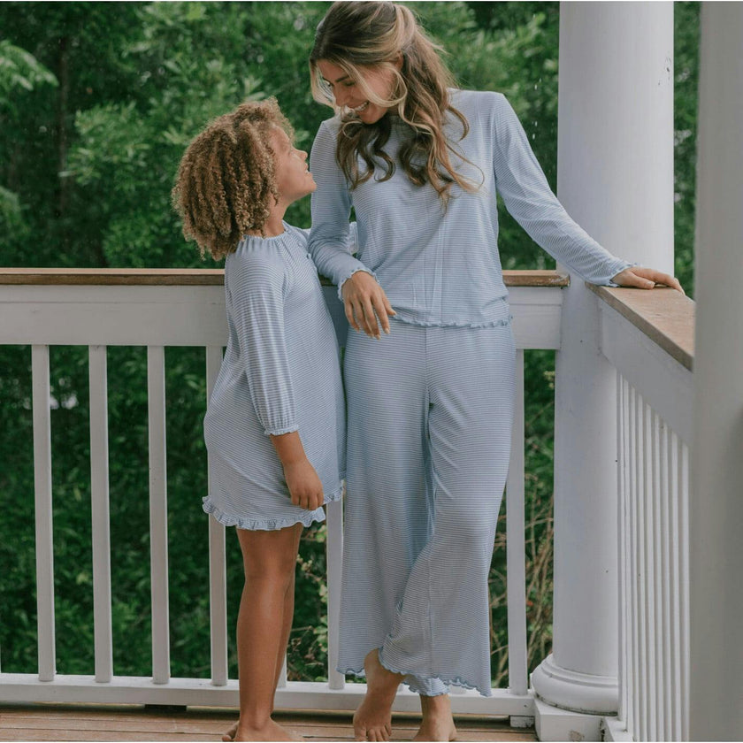 Women's Powder Blue Stripe Pima Pajamas Set
