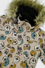 Two Piece Discover Snowsuit Beige Printed with Dogs