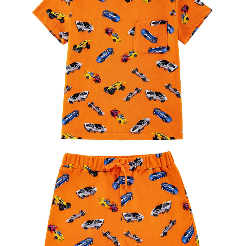 Lightweight French Terry Tee & Shorts Lounge Set, Hot Rod