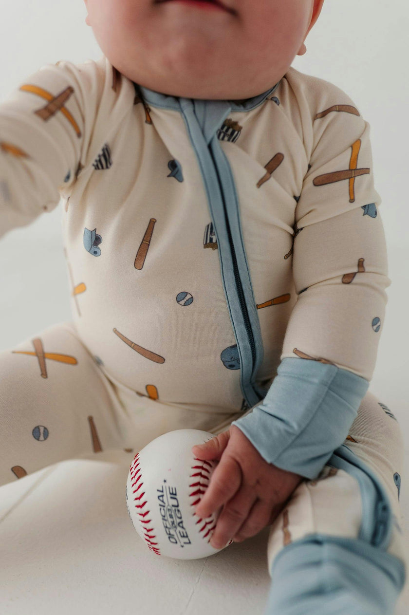 Baby Boy Long Sleeve Zip Romper in Baseball