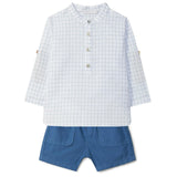 LARANJINHA Windowpane Baby Set - White & Medium Blue