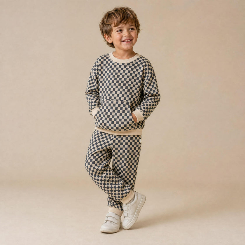 Organic Tee & Pant Slouch Set - Midnight Check