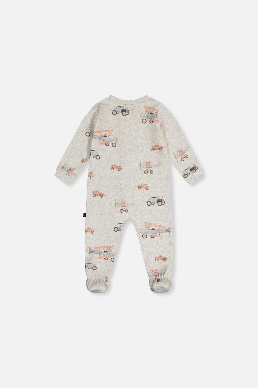 Baby Organic Cotton One Piece Pajama Beige Airplane Print