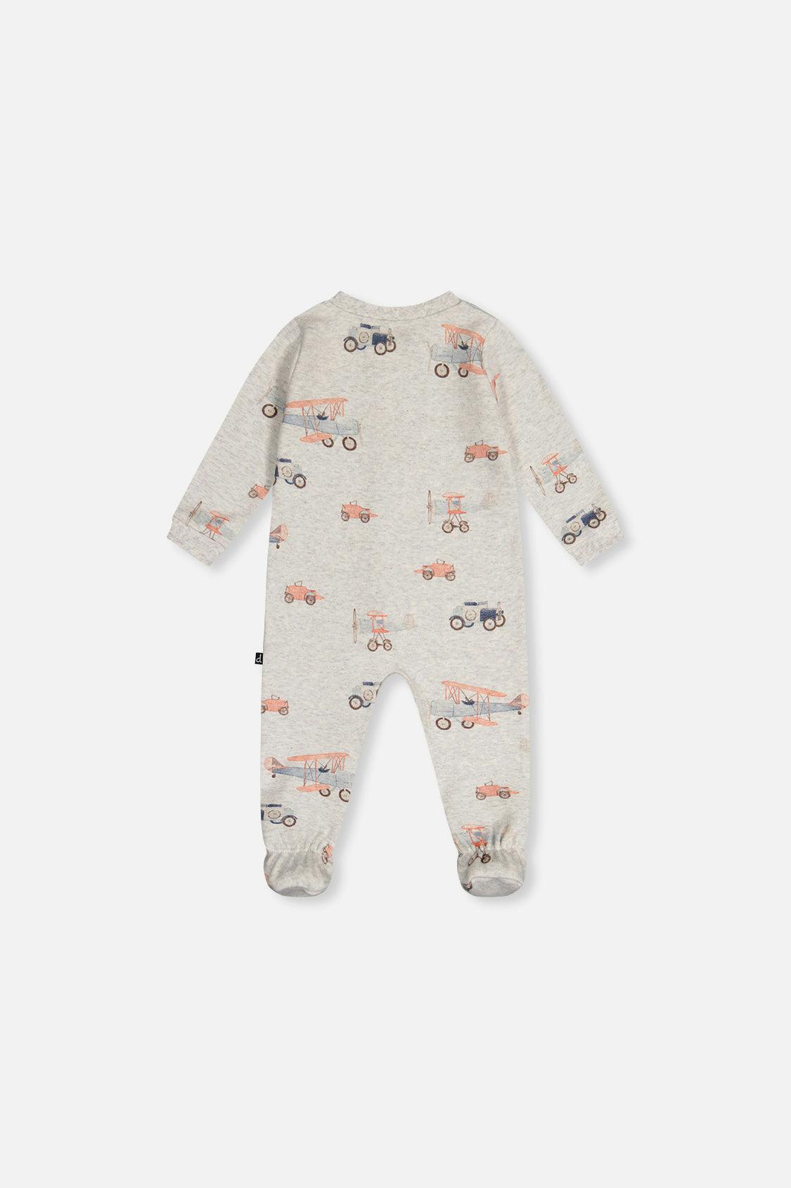 Baby Organic Cotton One Piece Pajama Beige Airplane Print