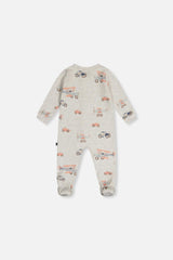 Baby Organic Cotton One Piece Pajama Beige Airplane Print